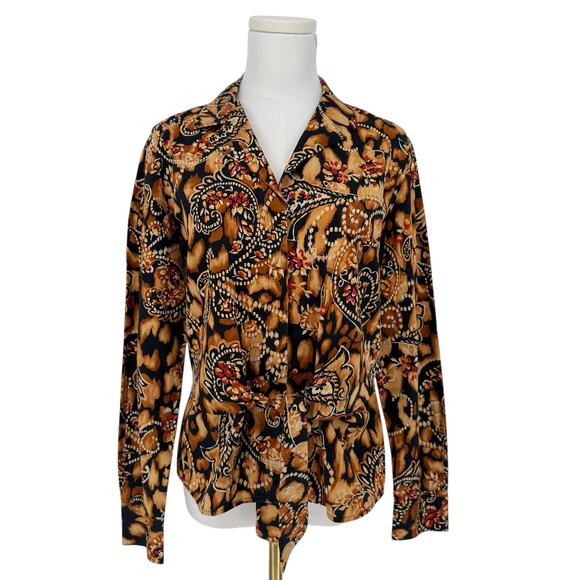 Vintage Y2K Jones New York Animal Paisley Tie-Front Shirt Maximalist Cool - Picture 1 of 7